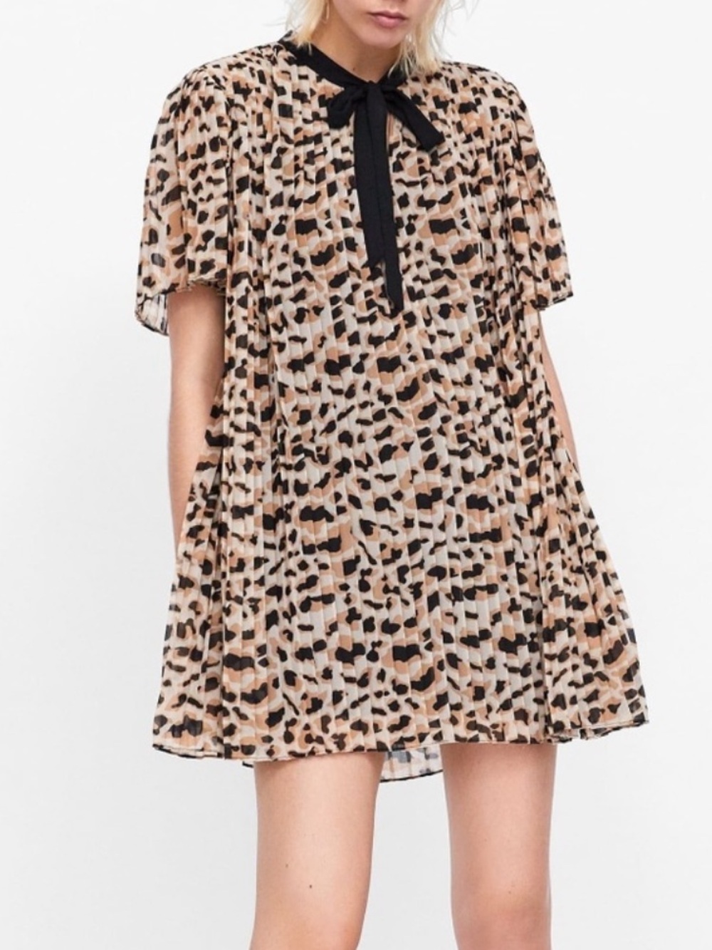 ZARA Leopard Print Romper Pleated Cheetah Fall Maximalist Small